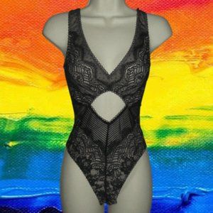 Size XS Victoria's Secret Black Lace bodysuit lingerie sexy Cutout lacey sheer